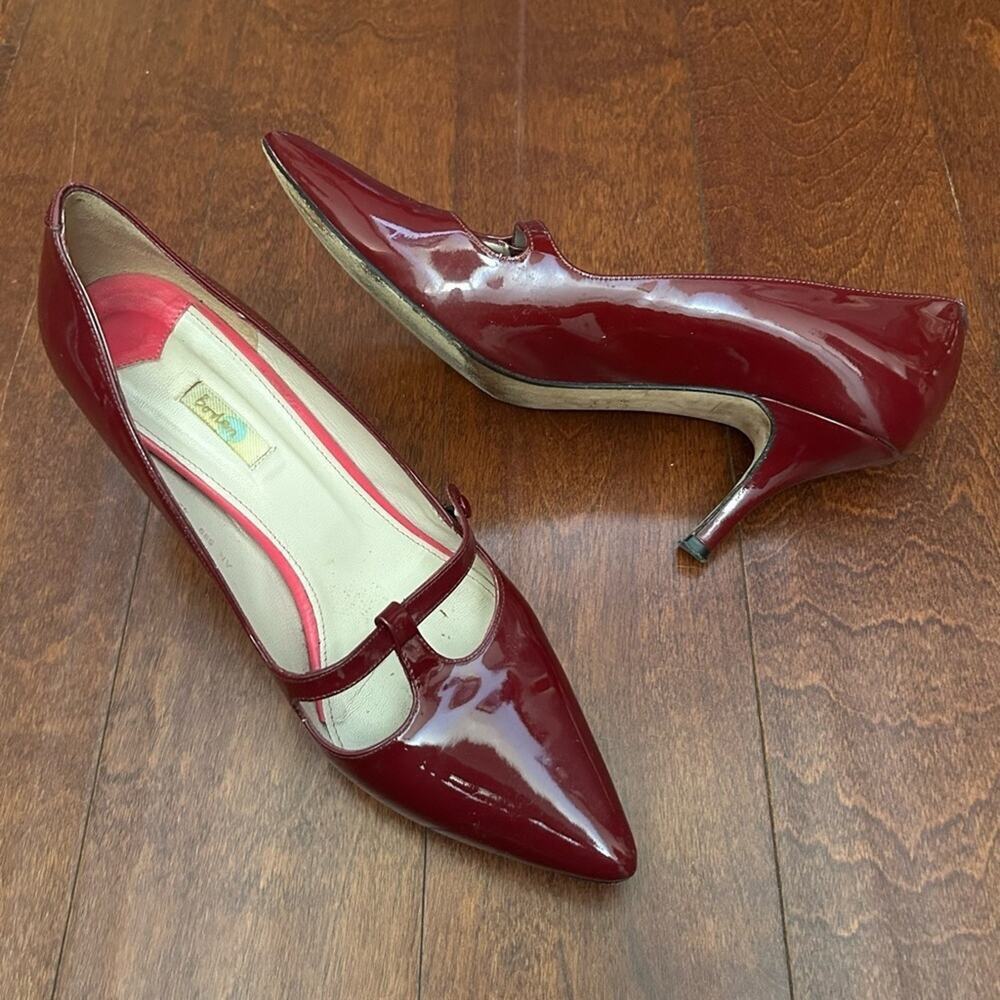 Boden Retro Oxblood Burgundy Patent Leather T Strap Heels, Mary Janes, Size 10.5